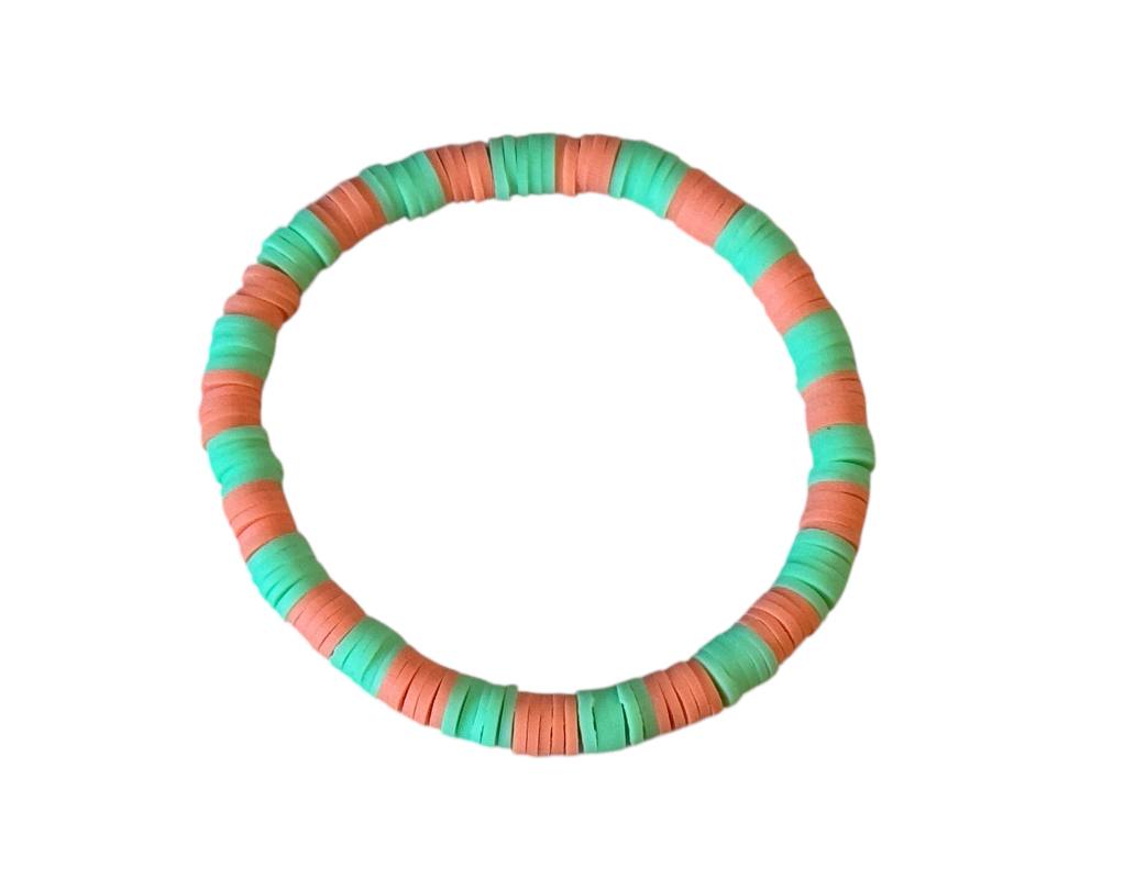 Handgemachtes Perlenarmband Orange & Grün – Elastischer Boho-Schmuck aus Tonperlen
