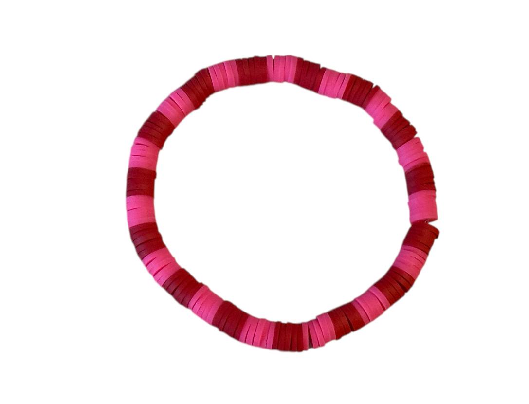 Handgemachtes Perlenarmband aus Ton – Pink & Rot – Elastisch in 5 Größen