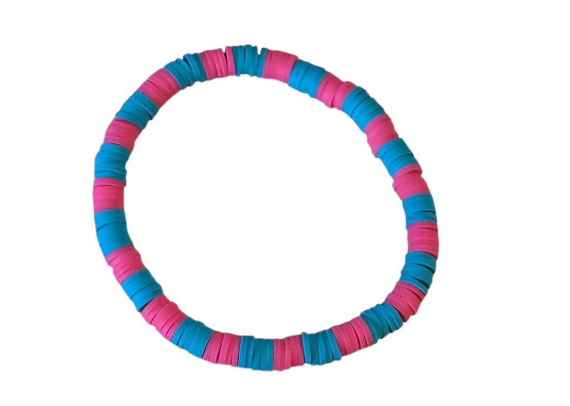 Handgefertigtes elastisches Perlen-Makrameearmband aus Ton – Pink & Türkis – Größen XS bis XL