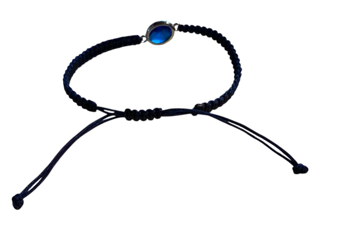Makramee Armband Blau mit Silber Anhänger & blauem Glas | Handgemacht & verstellbar