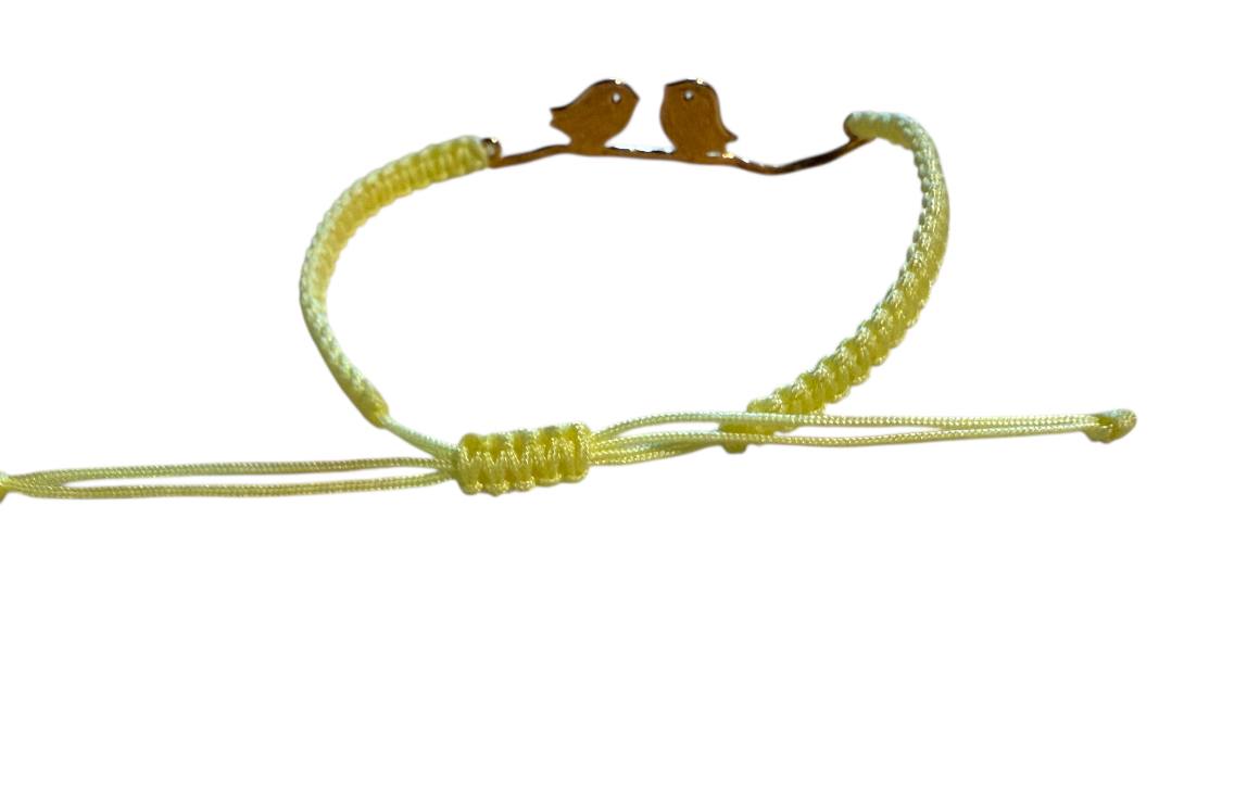 Makramee Armband Gelb mit Gold Spatzen Anhänger | Handgemacht & verstellbar
