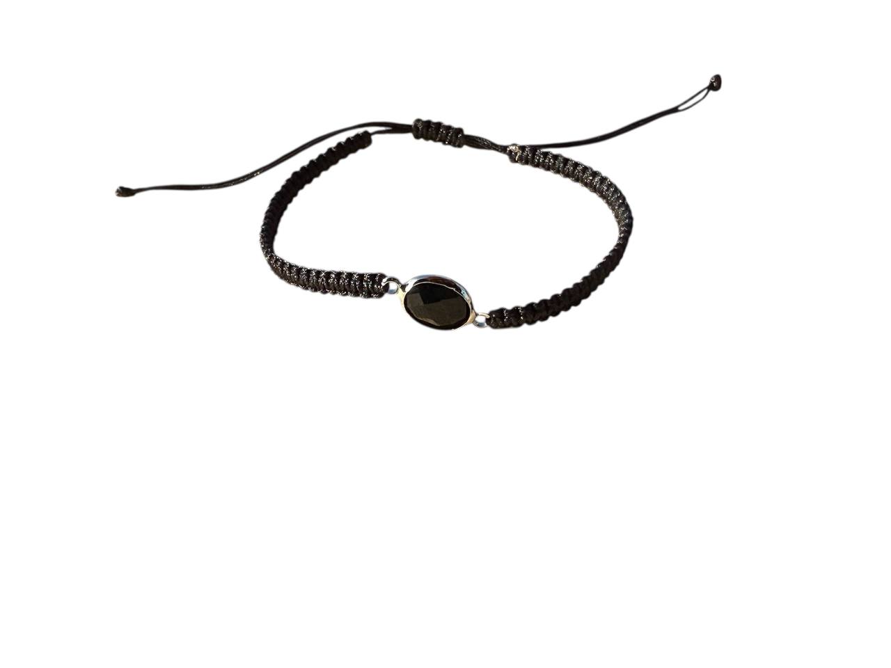 Makramee Armband Schwarz mit Silber Anhänger & schwarzem Glas | Handgefertigt & verstellbar