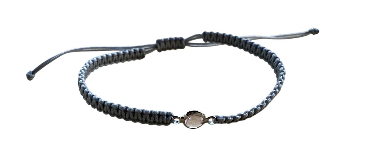 Makramee-Armband mit rosa Glasperle 💖 | Handgemacht | Silberanhänger | Verstellbar 16–20 cm