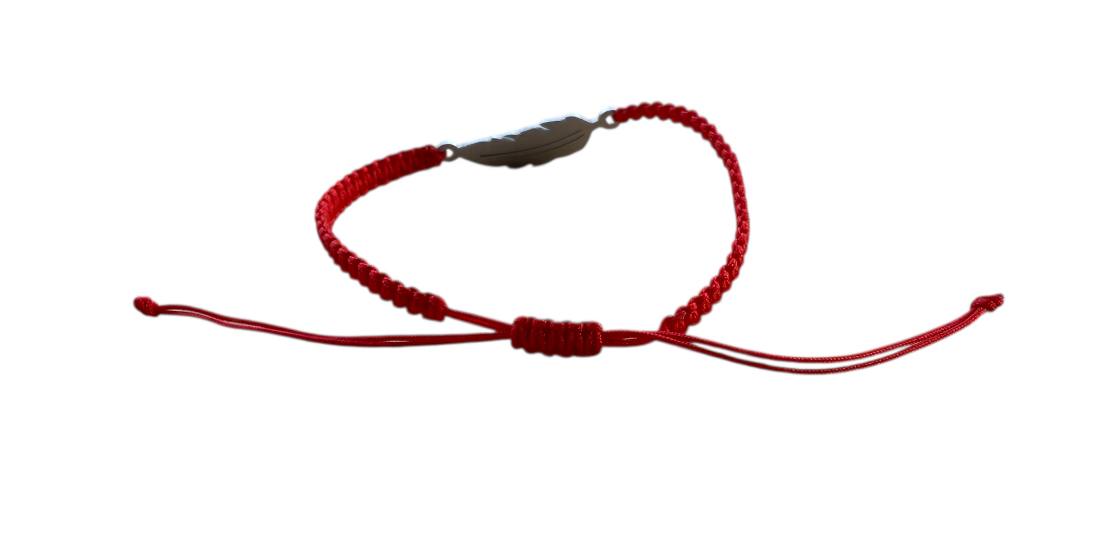 Makramee Armband mit Silber-Anhänger „Feder“ 🪶 | Handgemacht | Verstellbar | Rot
