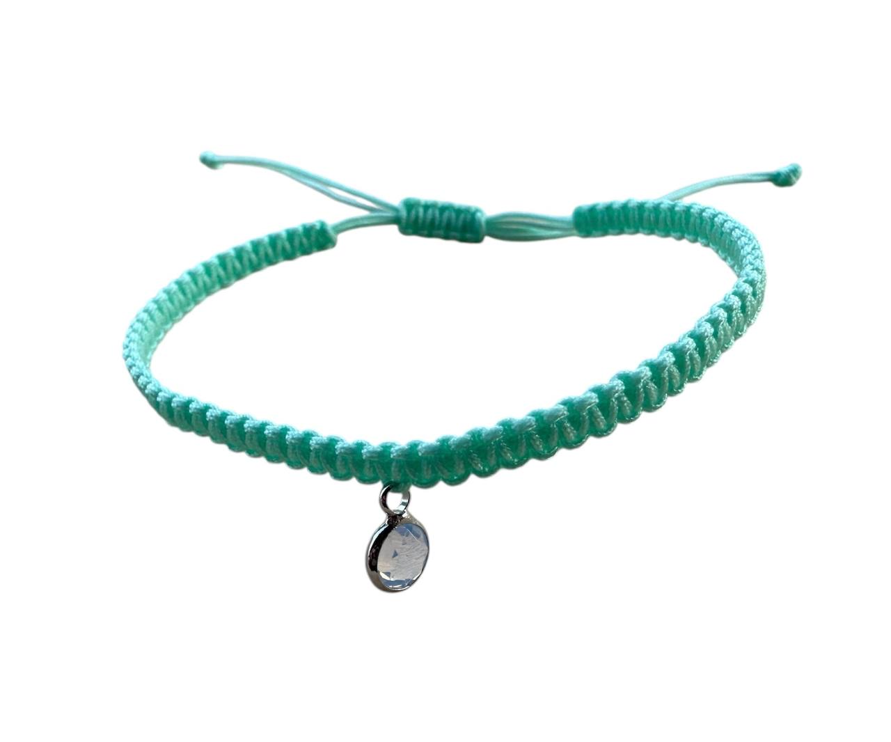 Makramee Armband mit transparentem Glas đ | Handgemacht | TĂźrkis | Verstellbar