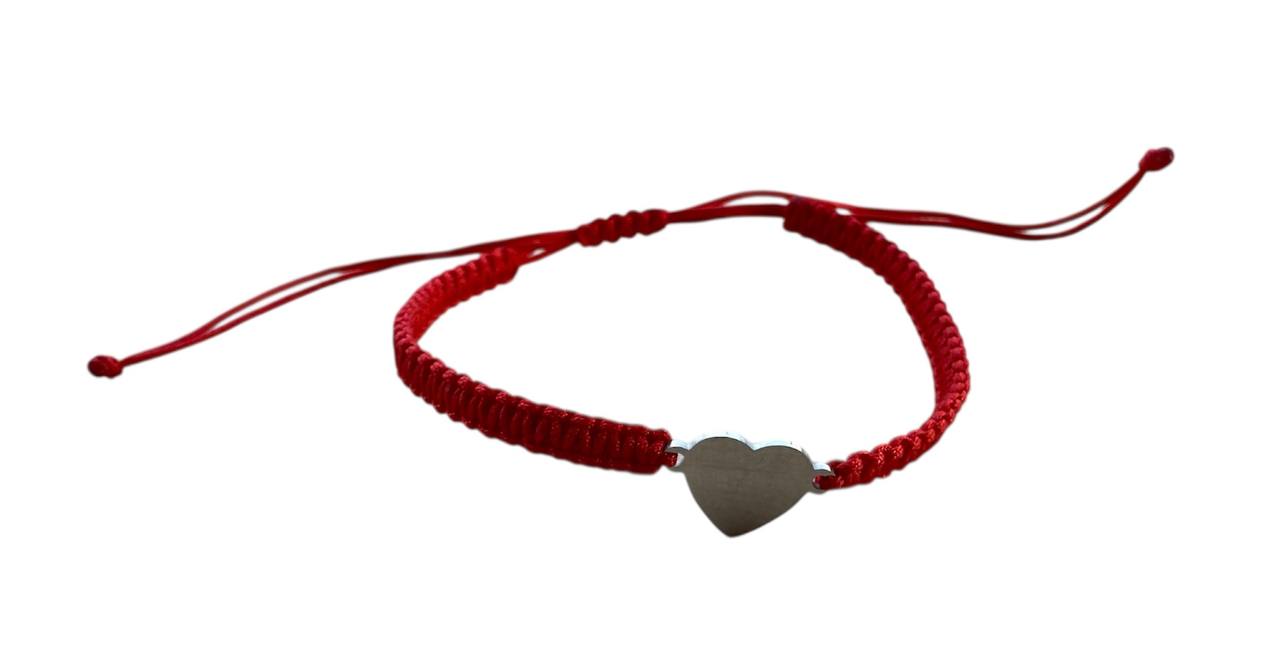 Handgemachtes Makramee Armband ❤ mit Herz-Anhänger (Silber 13x9mm) | Verstellbar | Rotes Band