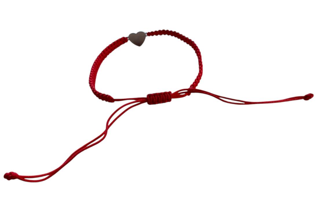 Handgemachtes Makramee Armband ❤ mit Herz-Anhänger (Silber 13x9mm) | Verstellbar | Rotes Band