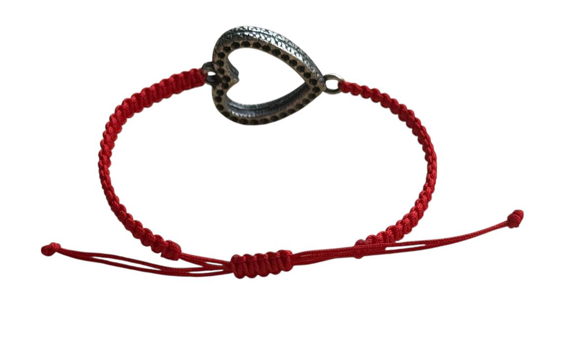 Makramee Armband mit großem Herzanhänger ❤ | Handgemacht | Silber | In 5 Größen wählbar