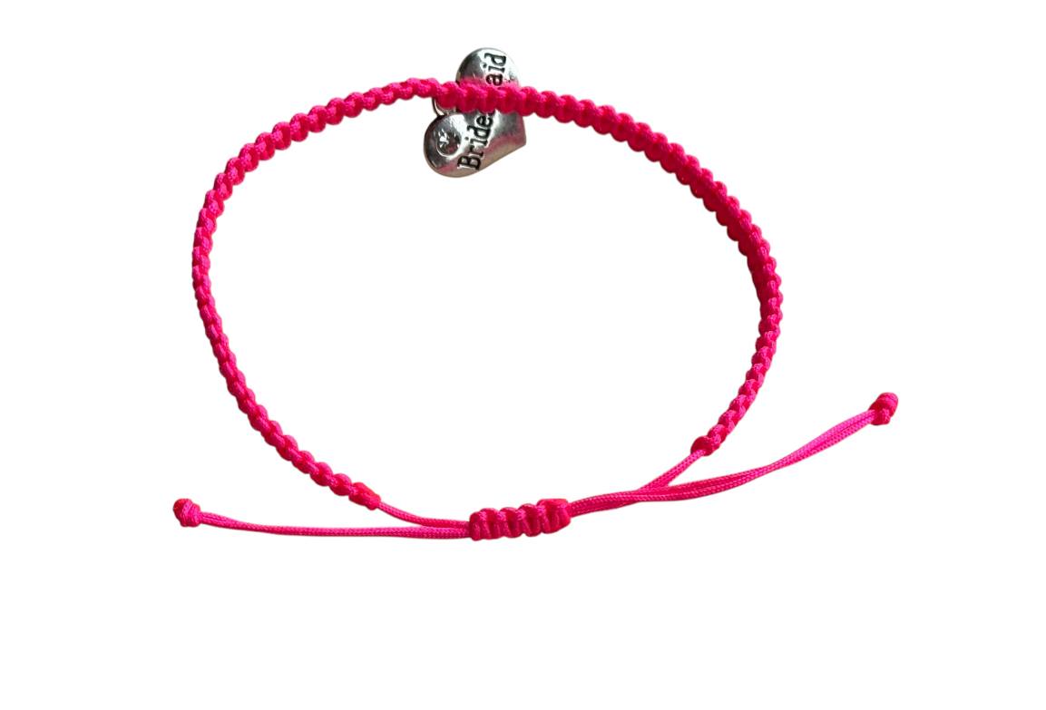 Makramee Armband „Bridesmaid“ 💍 | Wählbare Bandfarbe | Silber Herz mit Stein | Handgemacht – Perfekt für Brautjungfern