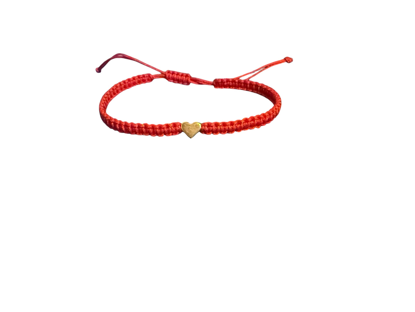 Makramee Armband Rot mit Herz Anhänger in Gold – Handgemacht & verstellbar (16–20 cm)