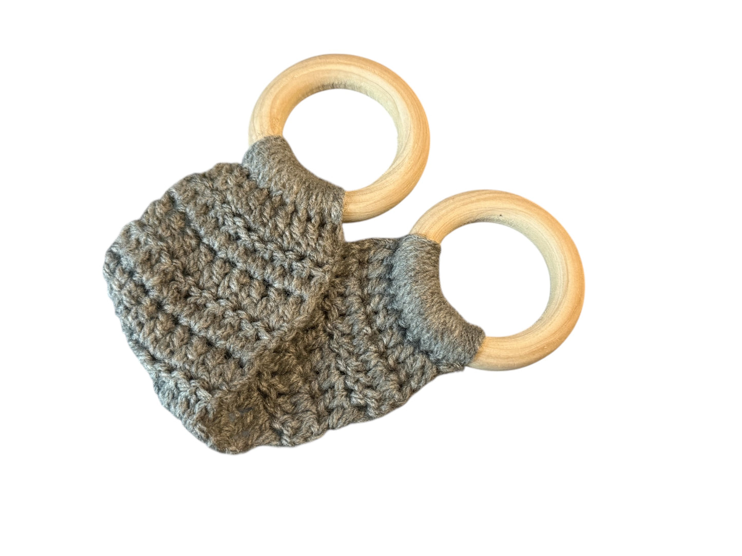 Handgemachter Geschirrtuchhalter gehäkelt – Grau & Hellbraun | Mit Holzring | Küchenaccessoire