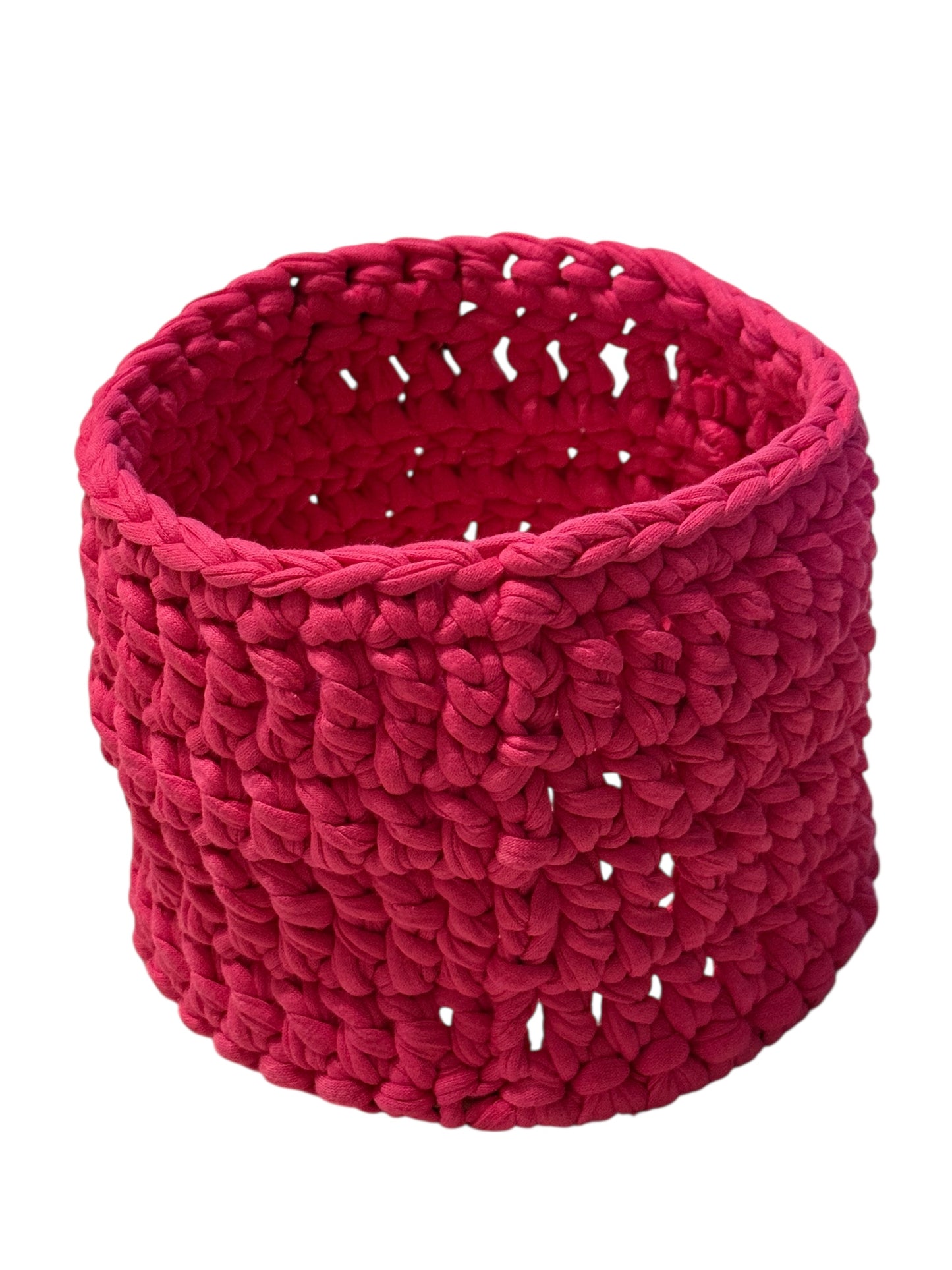 Gehäkelter Aufbewahrungskorb Pink mit Holzboden – 15,5 x 12 cm | Handgemacht