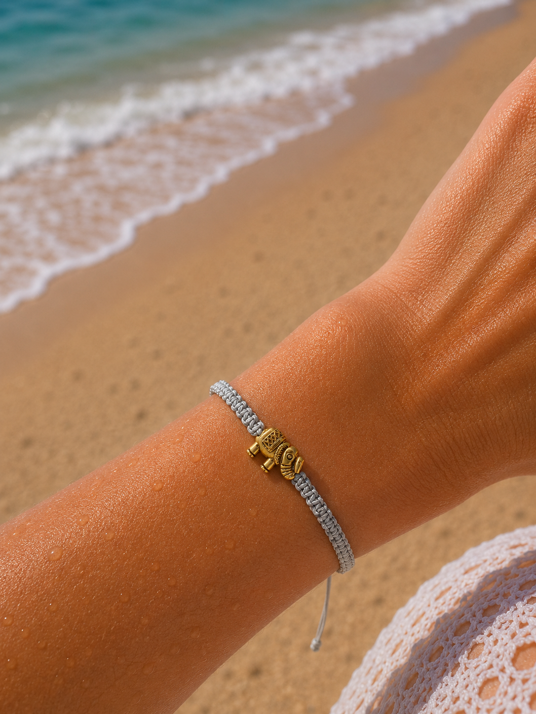 Makramee Armband Goldener Elefant – Verstellbares Edelstahl Armband | Glücksbringer | Boho Schmuck | 38 Bandfarben | 5 Größen