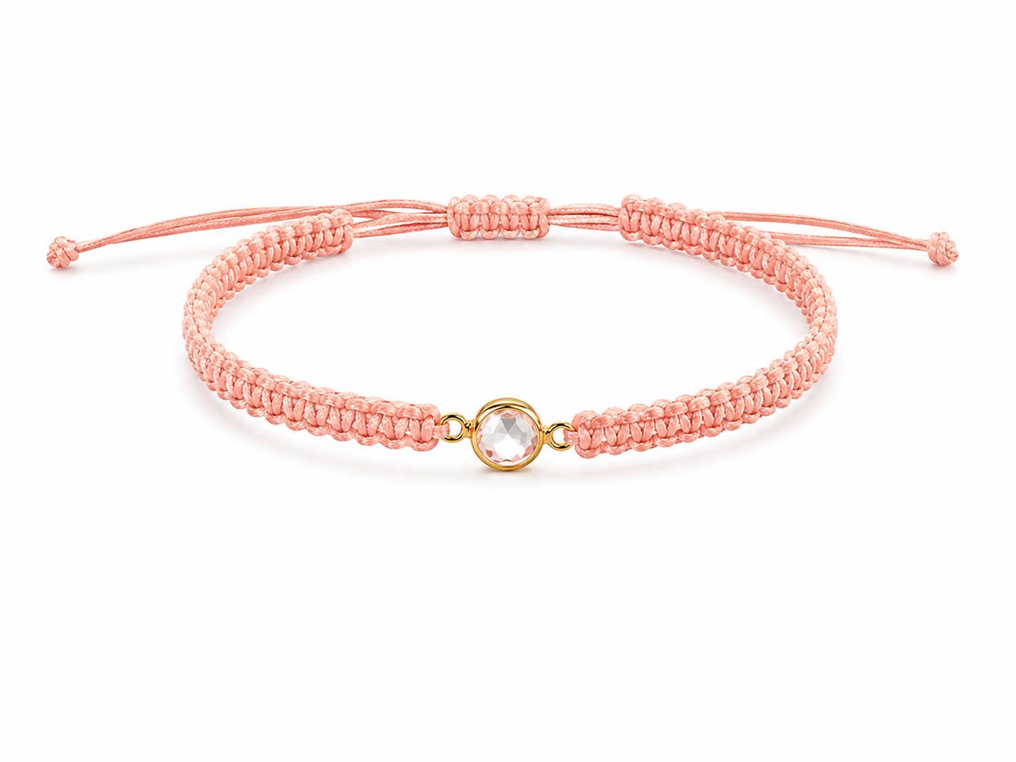 Makramee Armband mit Kristall – Verstellbares Edelstahl Armband in Gold | Minimalistischer Schmuck | 38 Bandfarben | 5 Größen