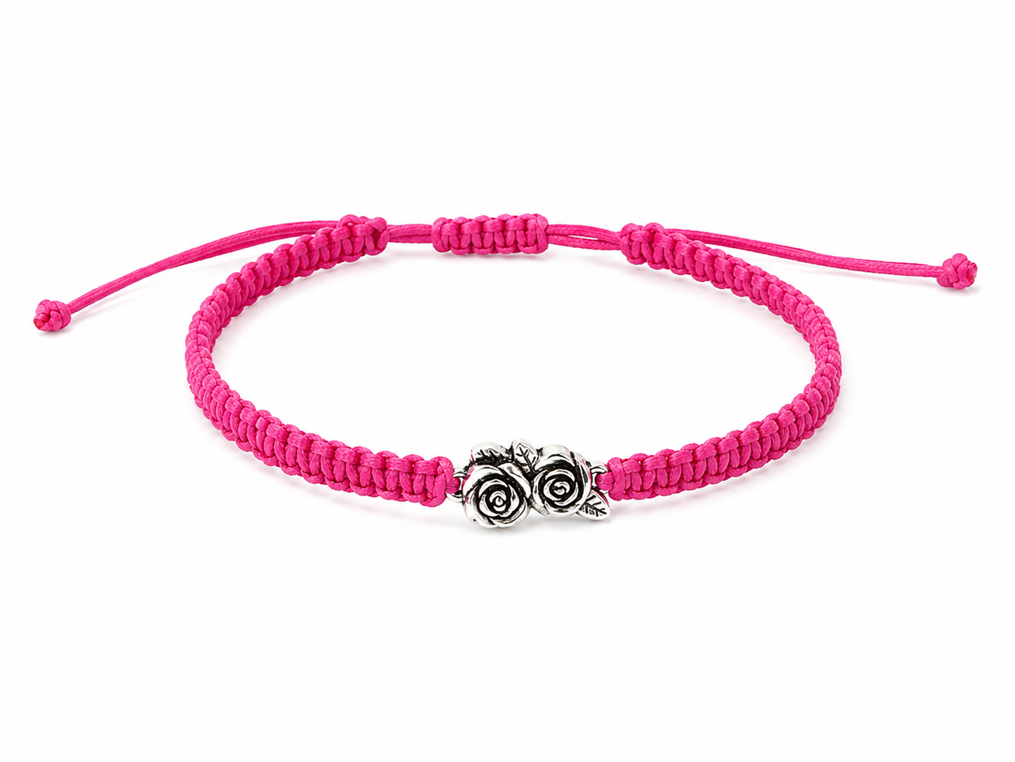 Makramee Armband Rosen – Verstellbares Edelstahl Armband | Blumen Schmuck | Boho Armband | 38 Bandfarben | 5 Größen