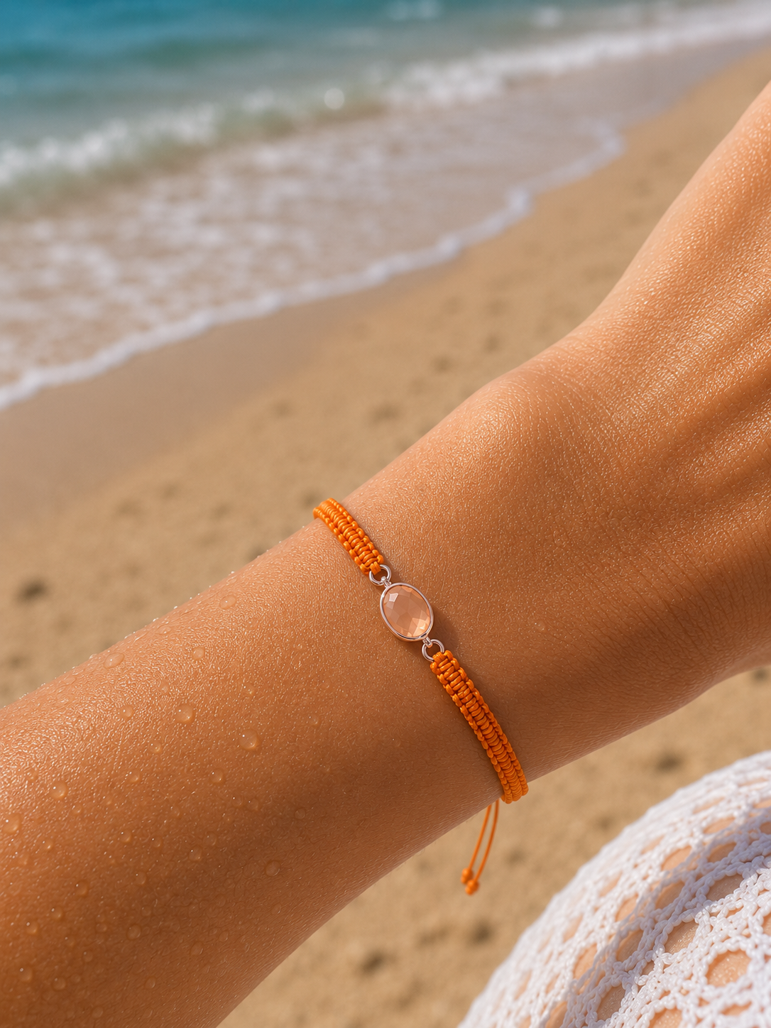 Makramee Armband mit Glasstein – Verstellbares Edelstahl Armband in Roségold | Boho Schmuck | 38 Bandfarben | 5 Größen