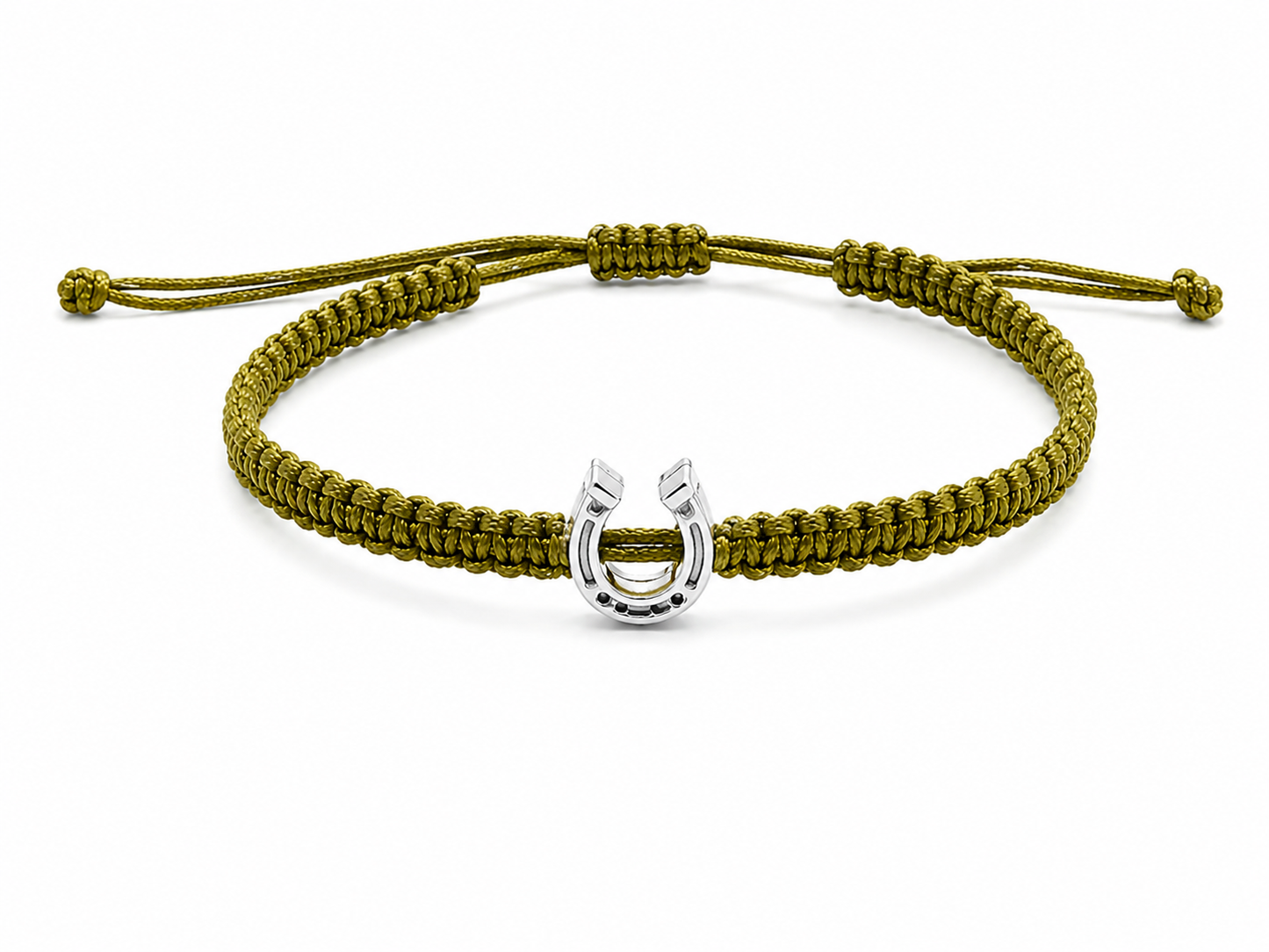 Makramee Armband Hufeisen – Verstellbares Edelstahl Armband | Glücksbringer | Boho Schmuck | 38 Bandfarben | 5 Größen