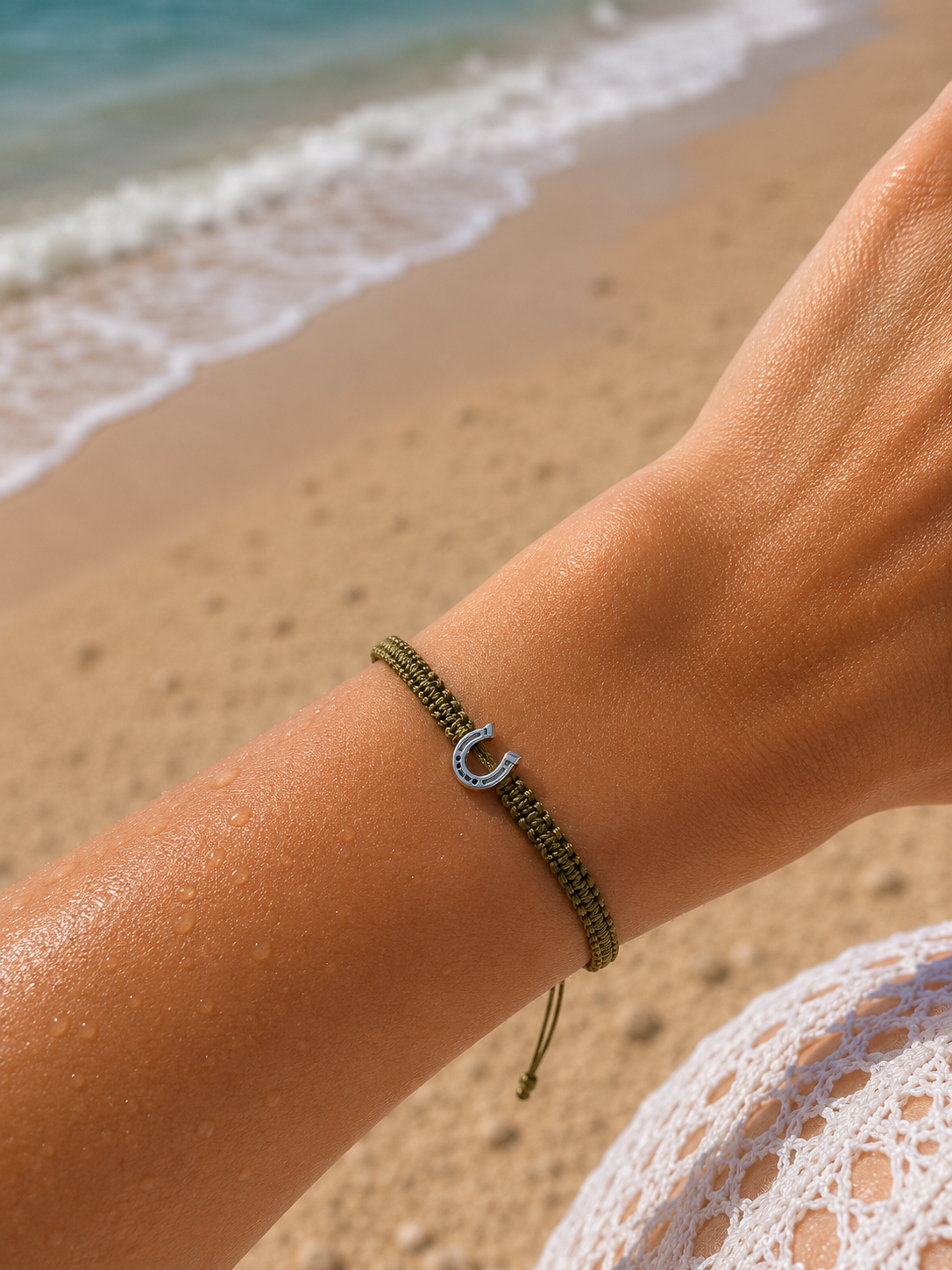 Makramee Armband Hufeisen – Verstellbares Edelstahl Armband | Glücksbringer | Boho Schmuck | 38 Bandfarben | 5 Größen