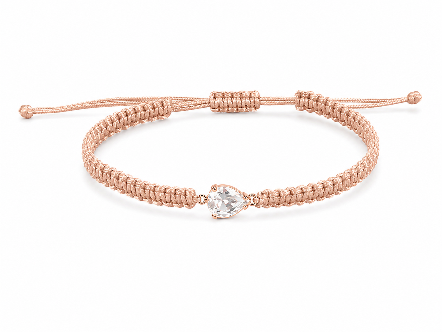 Makramee Armband mit Tropfen-Glasstein – Verstellbares Edelstahl Armband in Roségold | Boho Schmuck | 38 Bandfarben | 5 Größen