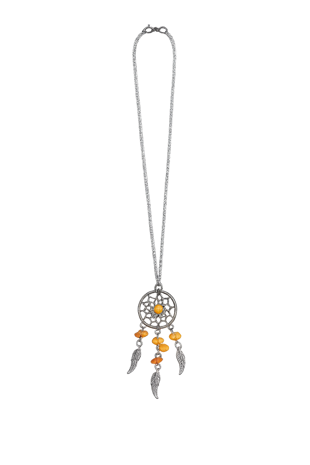 Traumfänger Kette mit Naturstein – Edelstahl Halskette | Boho Schmuck | Dreamcatcher Anhänger | 50 cm