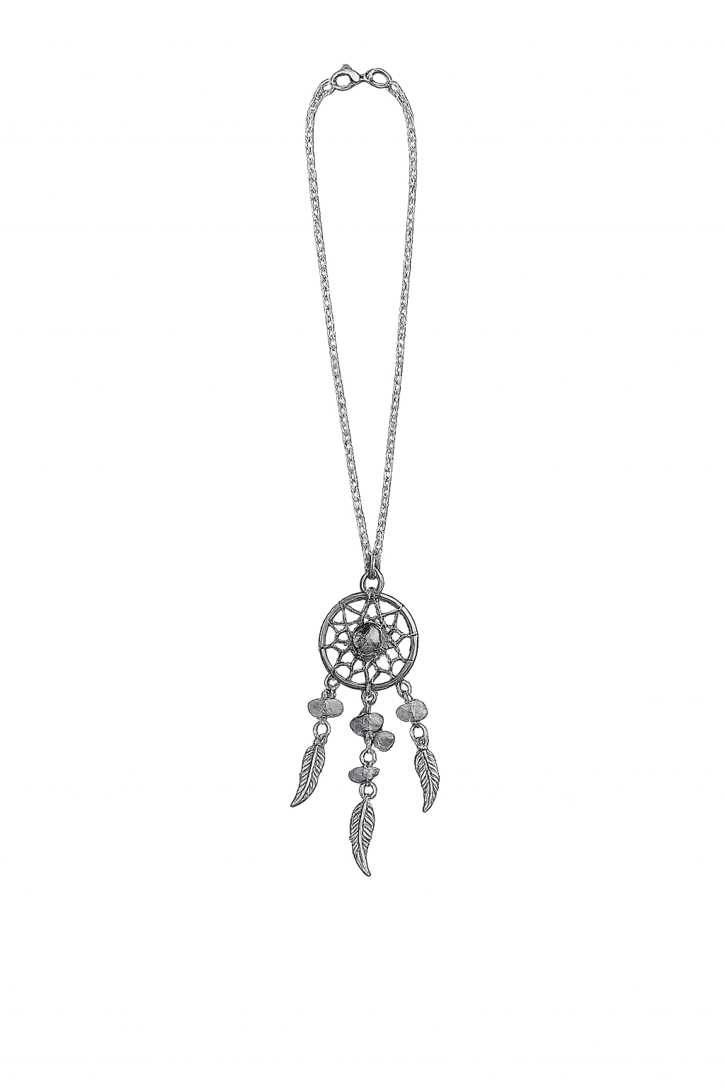 Traumfänger Kette mit grauem Naturstein – Edelstahl Halskette | Dreamcatcher Anhänger | Boho Schmuck | 50 cm