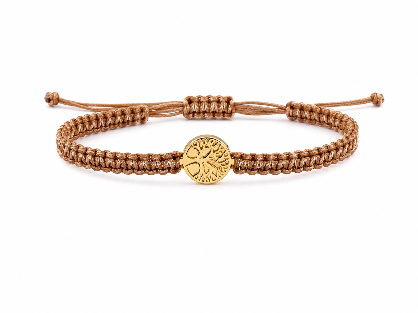 Makramee Armband Goldener Lebensbaum – Verstellbares Edelstahl Armband | Baum des Lebens | Boho Schmuck | 38 Bandfarben | 5 Größen