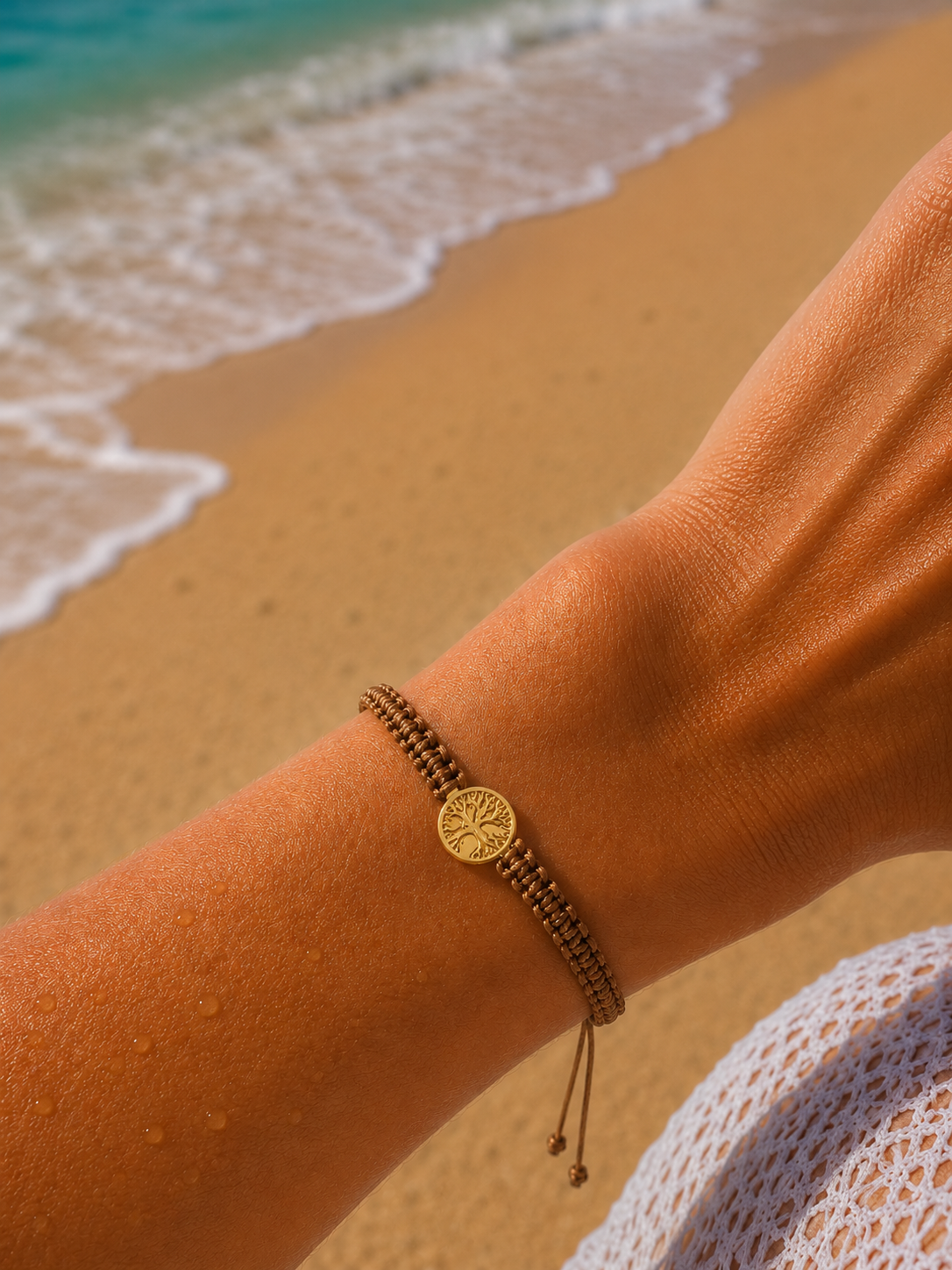 Makramee Armband Goldener Lebensbaum – Verstellbares Edelstahl Armband | Baum des Lebens | Boho Schmuck | 38 Bandfarben | 5 Größen