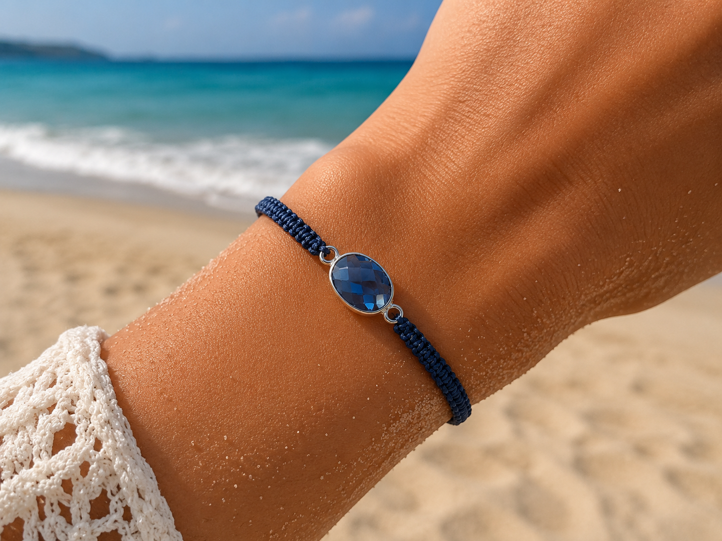 Makramee Armband mit Glasstein – Edelstahl Armband Damen | Verstellbares Freundschaftsarmband | 38 Bandfarben