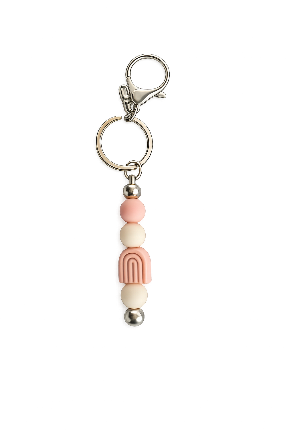 Regenbogen Schlüsselanhänger Rosa – Edelstahl & Silikon Taschenanhänger | Boho Schlüsselanhänger 15 cm