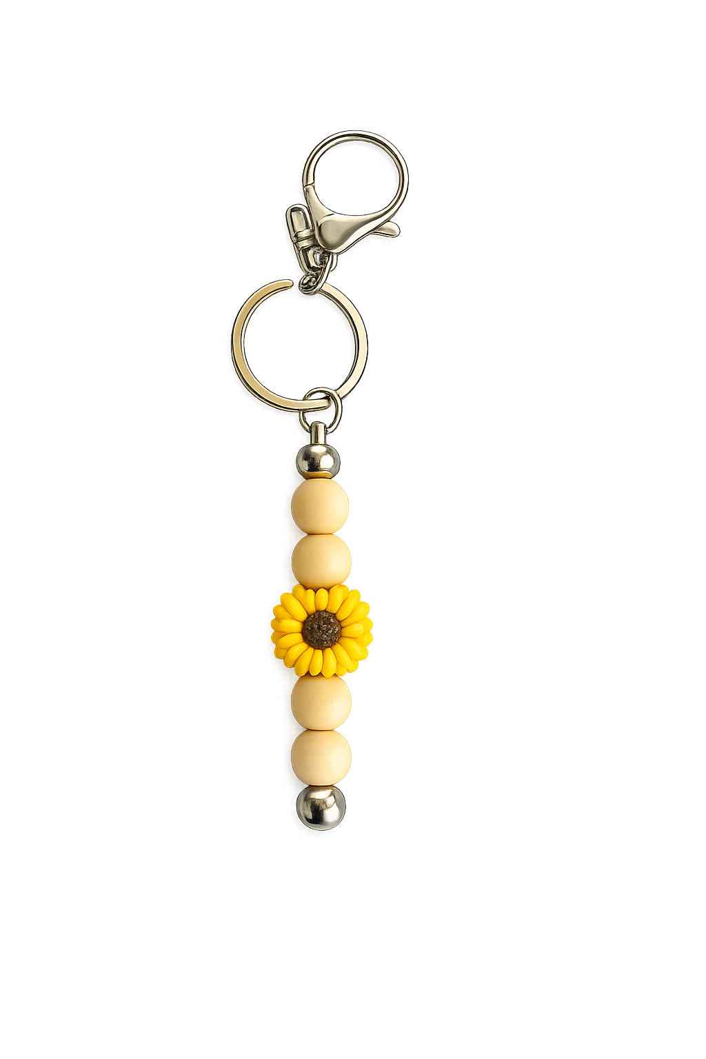 Sonnenblumen Schlüsselanhänger – Edelstahl & Silikon Taschenanhänger | Boho Schlüsselanhänger Gelb 15 cm