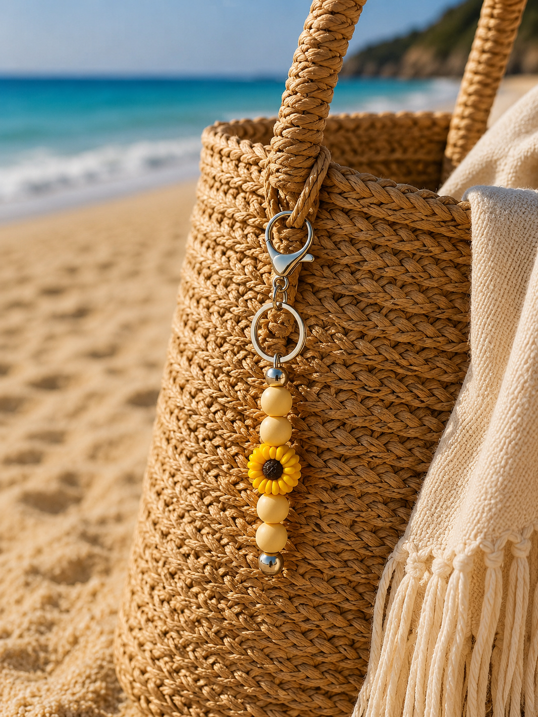 Sonnenblumen Schlüsselanhänger – Edelstahl & Silikon Taschenanhänger | Boho Schlüsselanhänger Gelb 15 cm