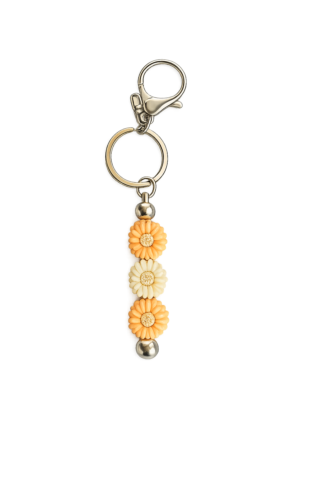 Blumen Schlüsselanhänger Boho – Margeriten Taschenanhänger aus Edelstahl & Silikon | Handgefertigt 15 cm