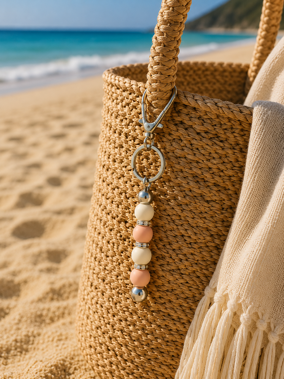 Boho Schlüsselanhänger Perlen – Taschenanhänger aus Edelstahl & Silikon | Handgefertigt 15 cm
