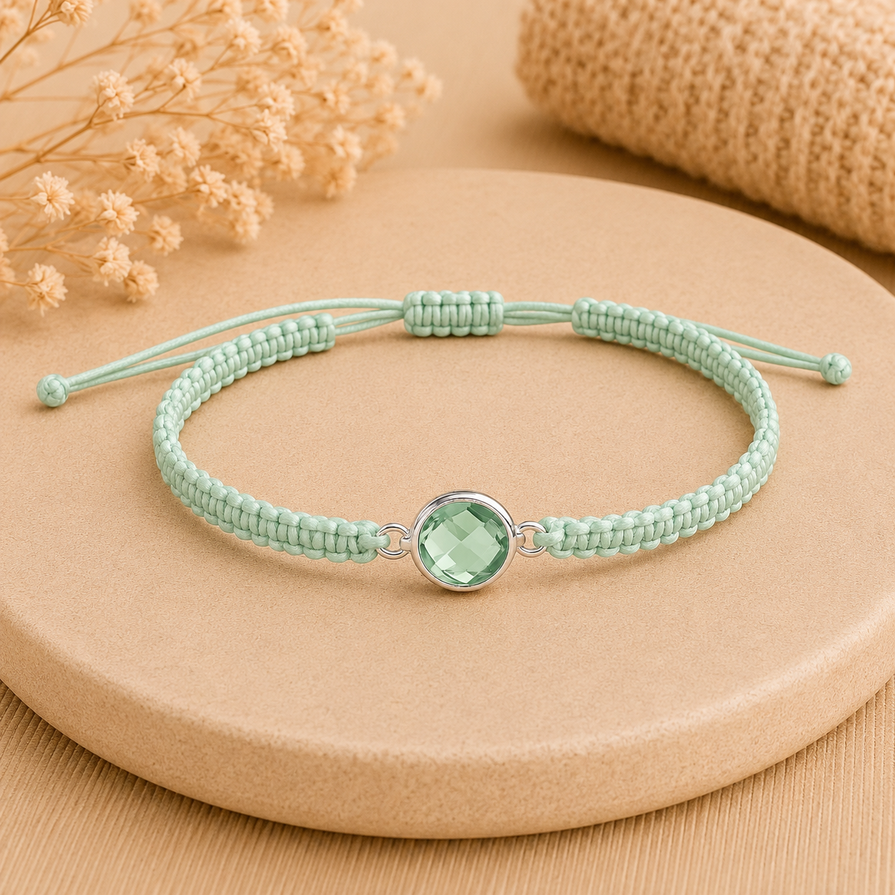 Makramee Armband mit Glasstein Silber – Handgefertigtes Wunscharmband aus Edelstahl & Glas | Verstellbares Freundschaftsarmband | 38 Bandfarben