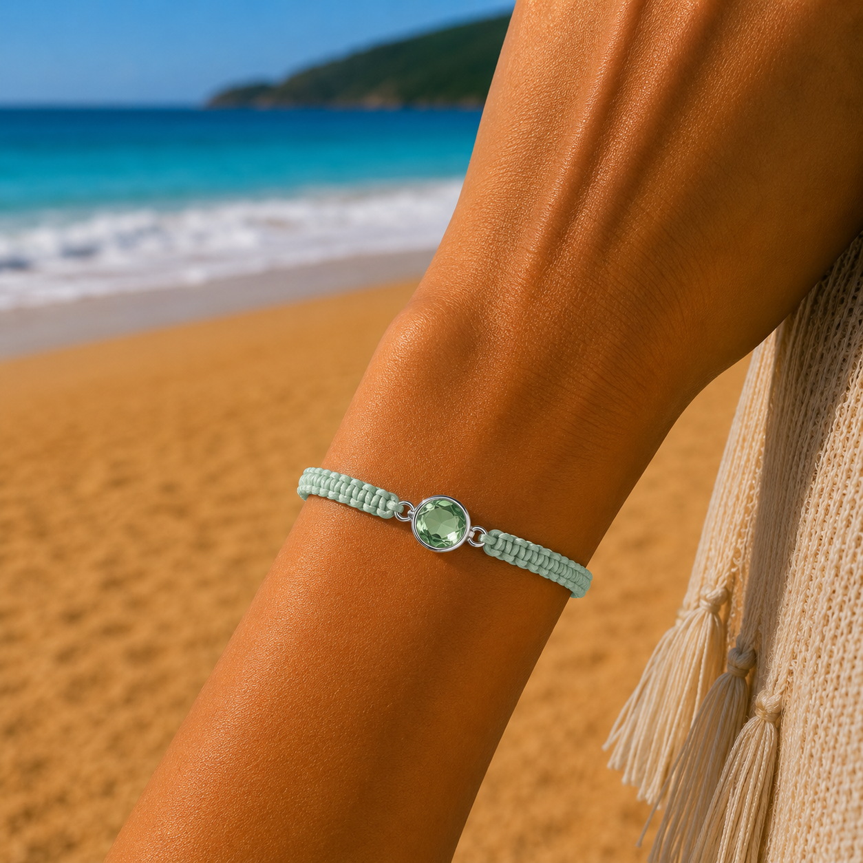 Makramee Armband mit Glasstein Silber – Handgefertigtes Wunscharmband aus Edelstahl & Glas | Verstellbares Freundschaftsarmband | 38 Bandfarben
