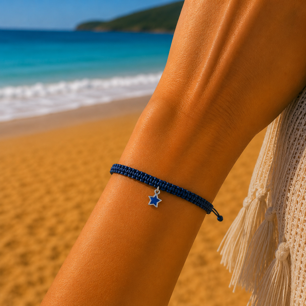 Makramee Armband Stern Silber – Handgefertigtes Wunscharmband aus Edelstahl | Verstellbares Freundschaftsarmband | 38 Bandfarben
