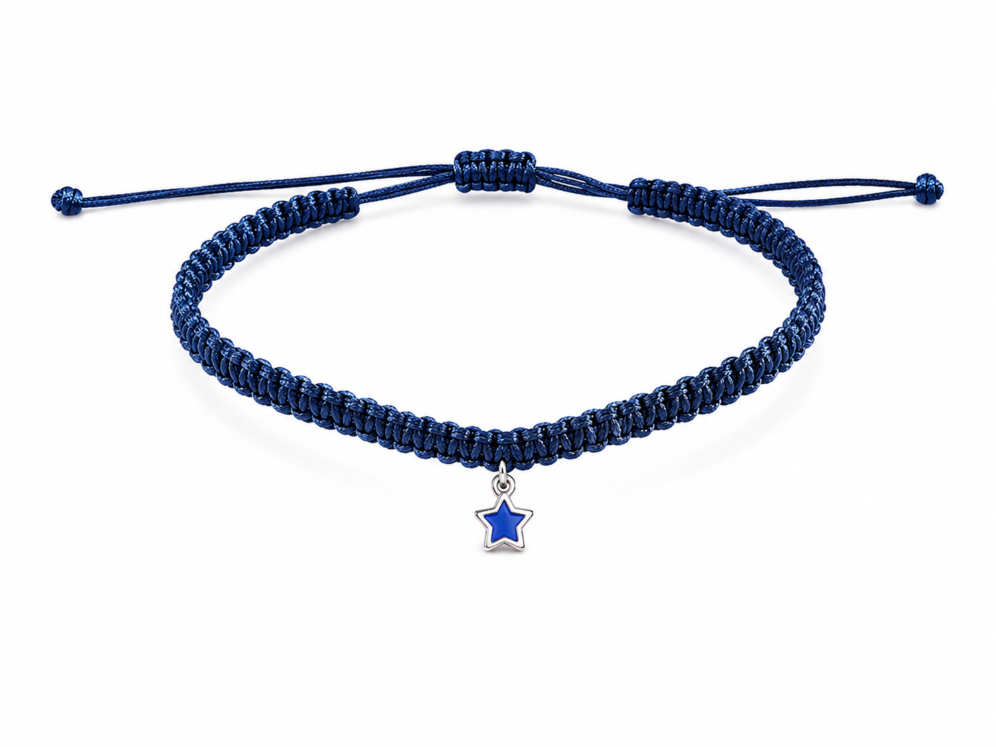 Makramee Armband Stern Silber – Handgefertigtes Wunscharmband aus Edelstahl | Verstellbares Freundschaftsarmband | 38 Bandfarben