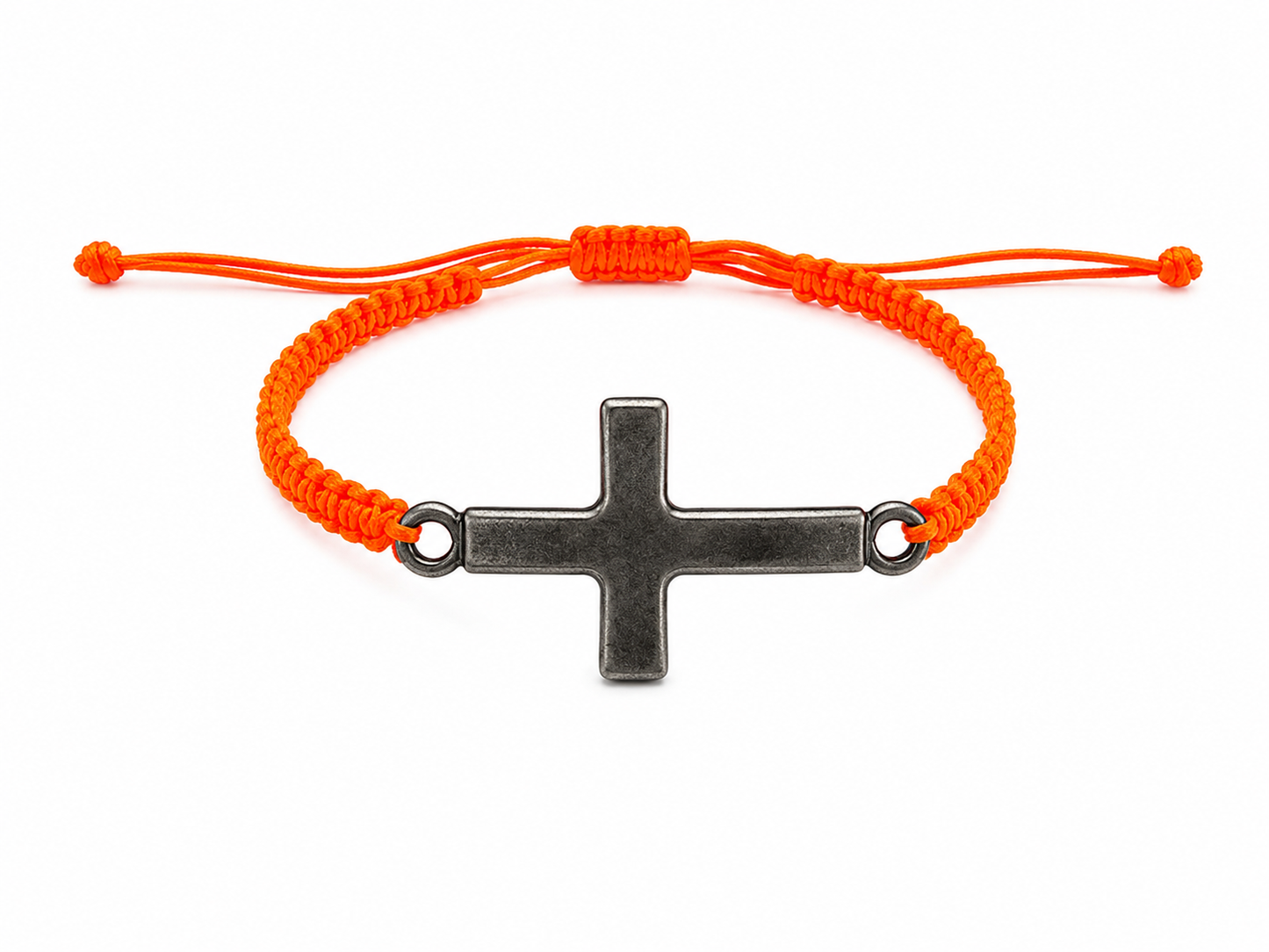 Makramee Armband Kreuz Silber – Großes Edelstahl Kreuz | Verstellbares Wunscharmband | Christlicher Schmuck | 38 Bandfarben