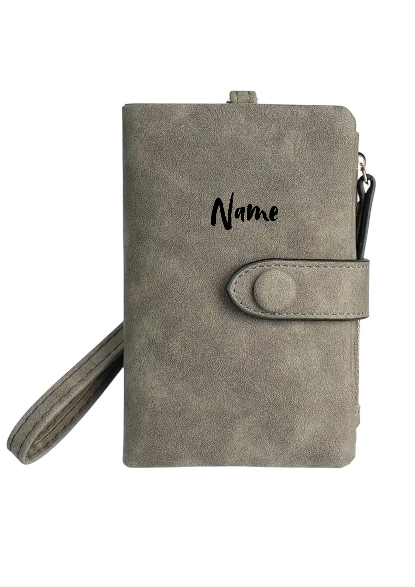 Dreifach gefaltete Geldbörse Dunkelgrau mit Handschlaufe – personalisierbar & elegant 🖤🎒