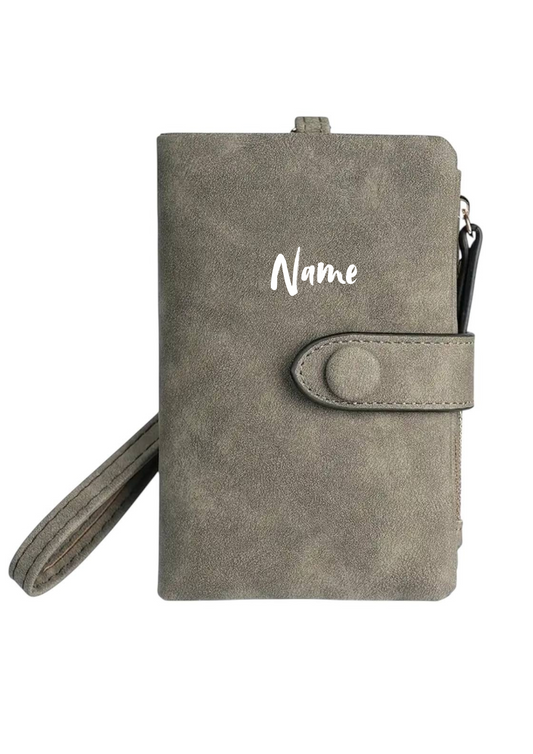 Dreifach gefaltete Geldbörse Dunkelgrau mit Handschlaufe – personalisierbar & elegant 🖤🎒