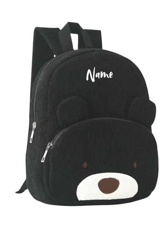 Kinderrucksack Bär Schwarz 🐻🖤 | Cordoptik & personalisierbar | Perfekt für Kindergarten & Ausflüge