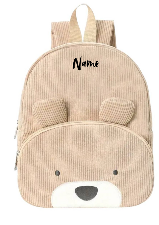 Kinderrucksack Bär Beige 🐻🤍 | Cordoptik & personalisierbar | Perfekt für Kindergarten & Alltag