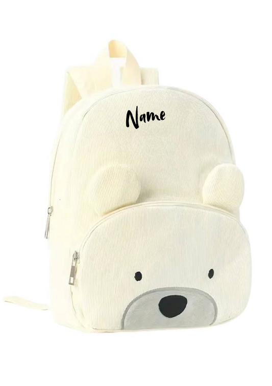 Kinderrucksack Bär Cremeweiß 🐻🤍 | Cordoptik & personalisierbar | Kindergartenrucksack mit Namen
