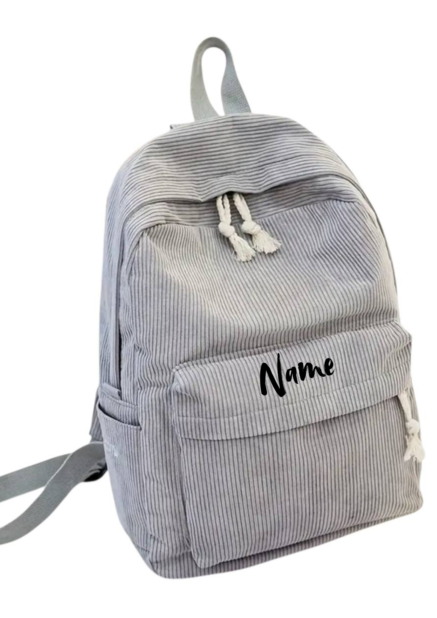 Kindergartenrucksack Hellgrau in Cordoptik – personalisierbar | Leichter & stylischer Kita-Rucksack für Kinder