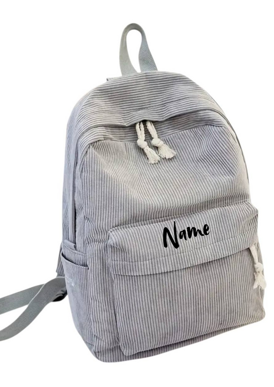 Kindergartenrucksack Hellgrau in Cordoptik – personalisierbar | Leichter & stylischer Kita-Rucksack für Kinder