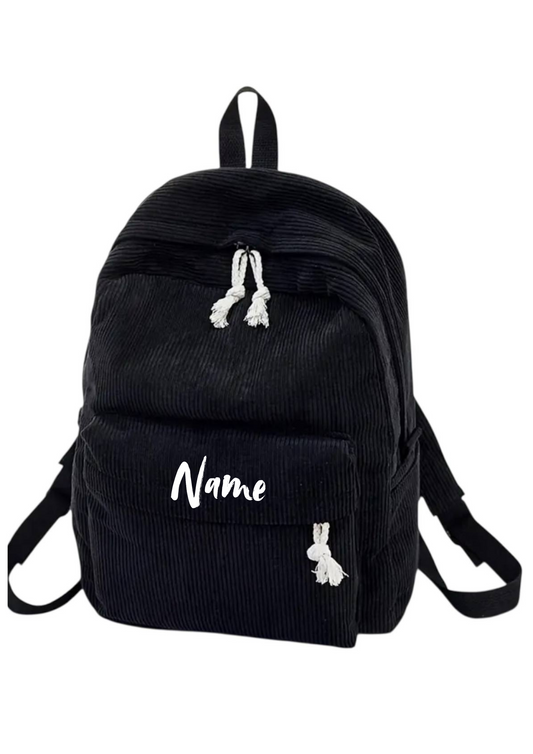 Personalisierter Kindergartenrucksack Cordoptik – Schwarz | Kinder Rucksack mit Namen