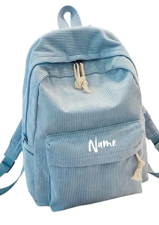 Personalisierter Kindergartenrucksack Cordoptik – Hellblau | Kita-Rucksack mit Namen