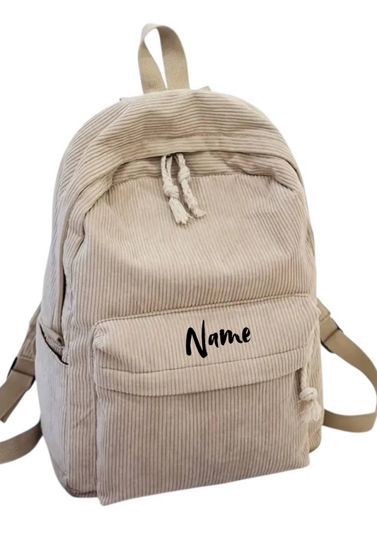 Personalisierter Kindergartenrucksack Cordoptik – Beige | Kita-Rucksack mit Namen