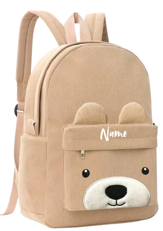 Kindergartenrucksack Bärenoptik Beige – personalisierbar mit Namen | Kita-Rucksack mit niedlichem Bärendesign