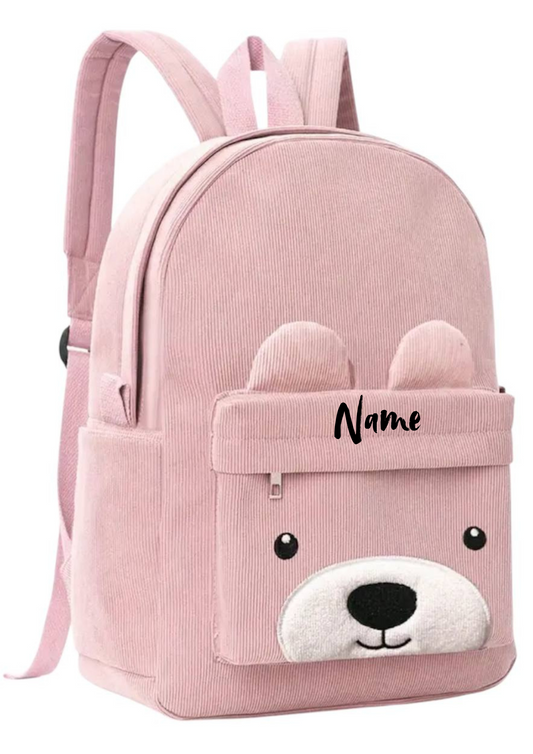 Kindergartenrucksack Bärenoptik Rosa – personalisierbar mit Namen | Süßer Kita-Rucksack für Mädchen